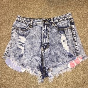 Distressed denim high waisted shorts